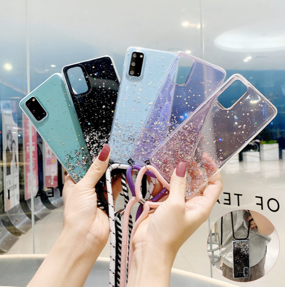 Necklace Glitzer Phone Case Samsung A32 (4G) lila