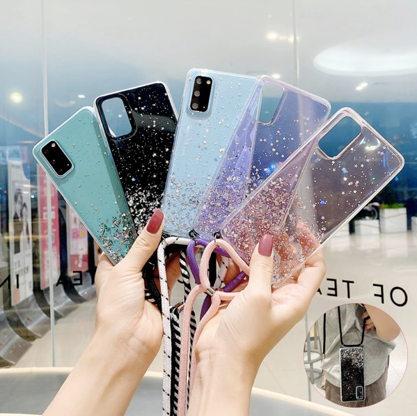 Necklace Glitzer Phone Case Samsung A32 (4G) pink