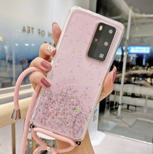 Necklace Glitzer Phone Case Samsung A32 (4G) pink