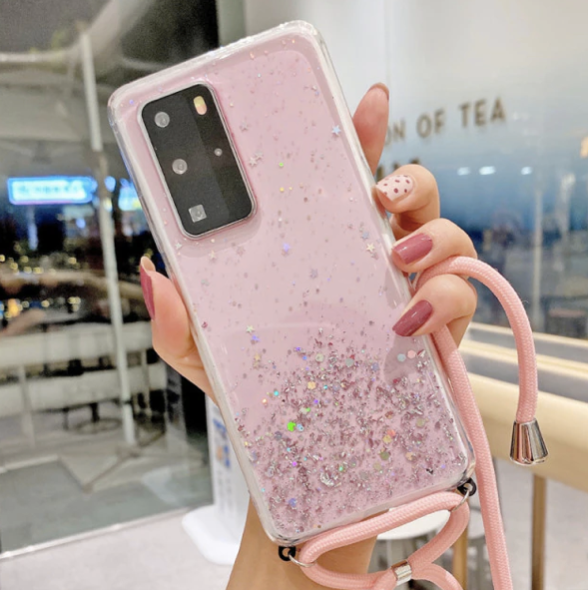 Necklace Glitzer Phone Case Samsung A32 (4G) pink