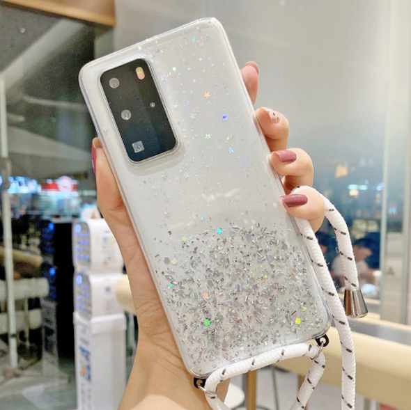 Necklace Glitzer Phone Case Samsung A32 (4G) silber