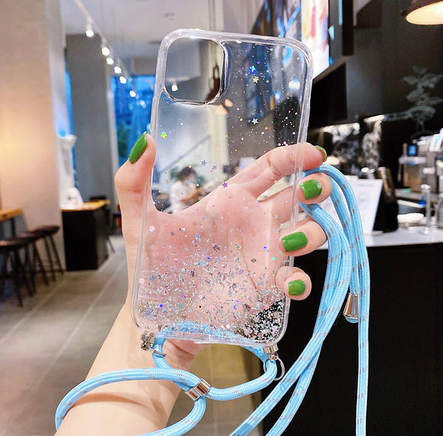 Necklace Glitzer Hülle iPhone 12 Pro / iPhone 12 Transparent Glitzer hellblau