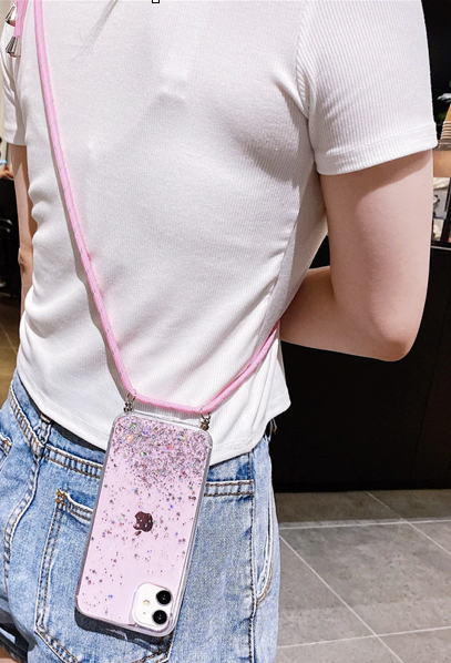 Necklace Glitzer Hülle iPhone 12 Pro / iPhone 12 Glitzer rosa