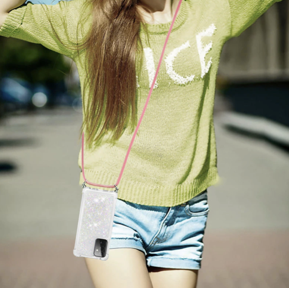 Necklace Glitzerliquid Phone Case Samsung A52 (5G) Transparent Rosa