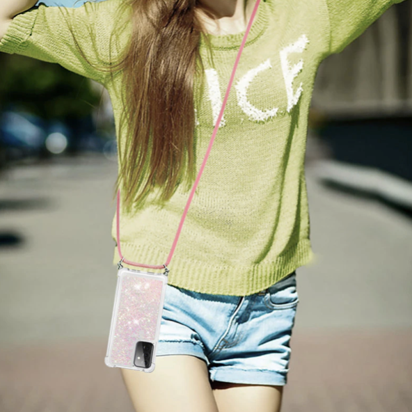 Necklace Glitzerliquid Phone Case Samsung A52 (5G) pink