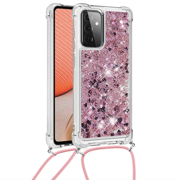 Necklace Glitzerliquid Phone Case Samsung A72 (5G) / A72 rose gold