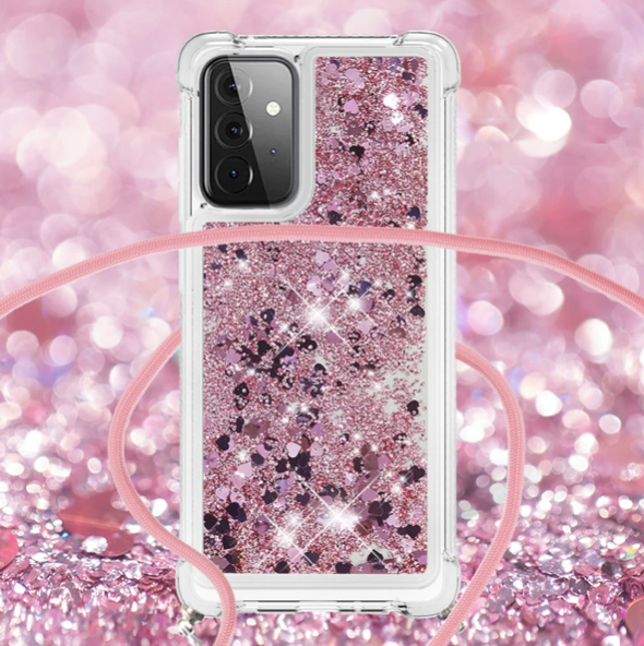 Necklace Glitzerliquid Phone Case Samsung A72 (5G) / A72 rose gold