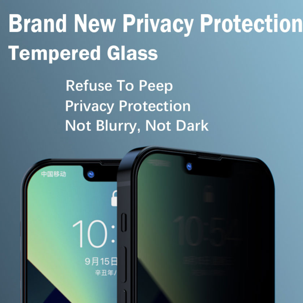 Schutzglas iPhone 14 Pro Max Privacy / Anti-Spy Schützen Sie Ihr iPhone vor neugierigen Blicken mit unserer hochwertigen Privatsphäre-Display-Schutzglas. Dieses Schutzglas bietet eine vollständige Abdeckung Ihres Displays und verhindert, dass andere Personen aus der Seitenperspektive auf Ihren Bildschirm schauen können.