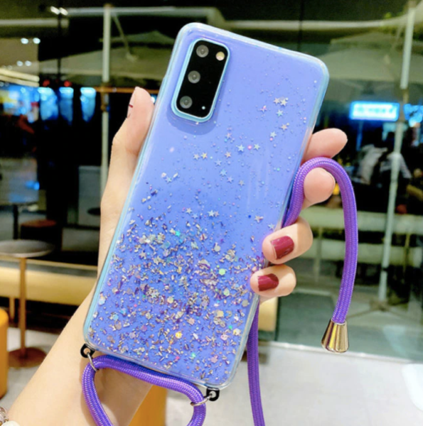 Necklace Glitzer Phone Case Samsung A32 (4G) lila